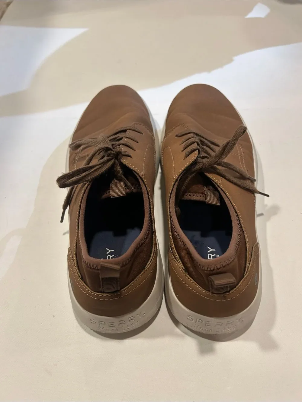 Sperry Brown Oxfords with White Soles